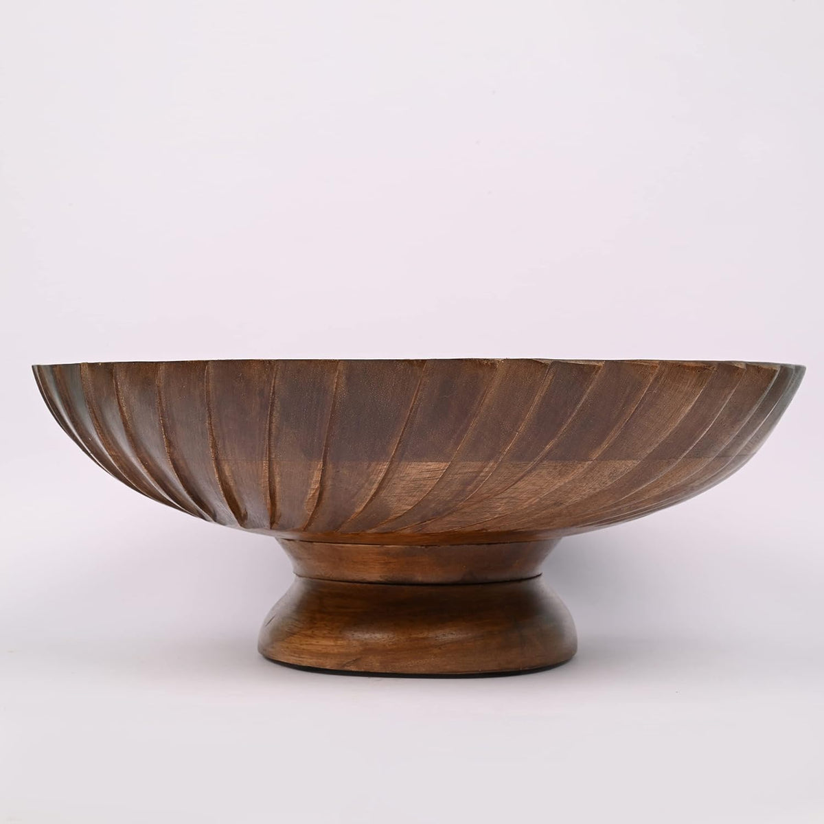 Carved Mango Wood Pedestal Bowl, 12 × 4.75 in