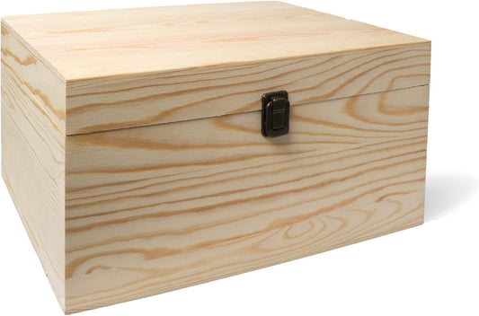 Unfinished Pine Wood Storage Box with Hinged Lid