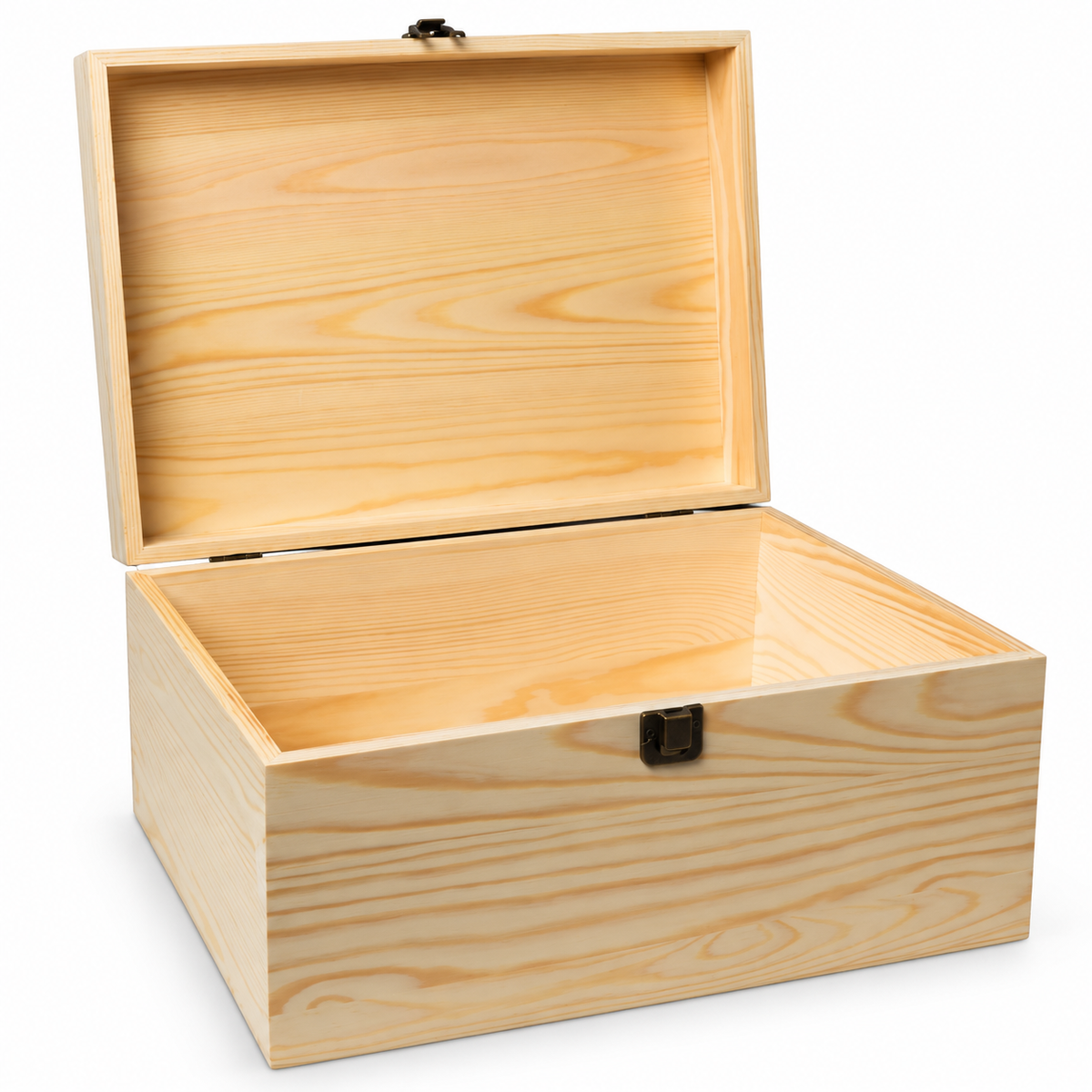 Unfinished Pine Wood Storage Box with Hinged Lid